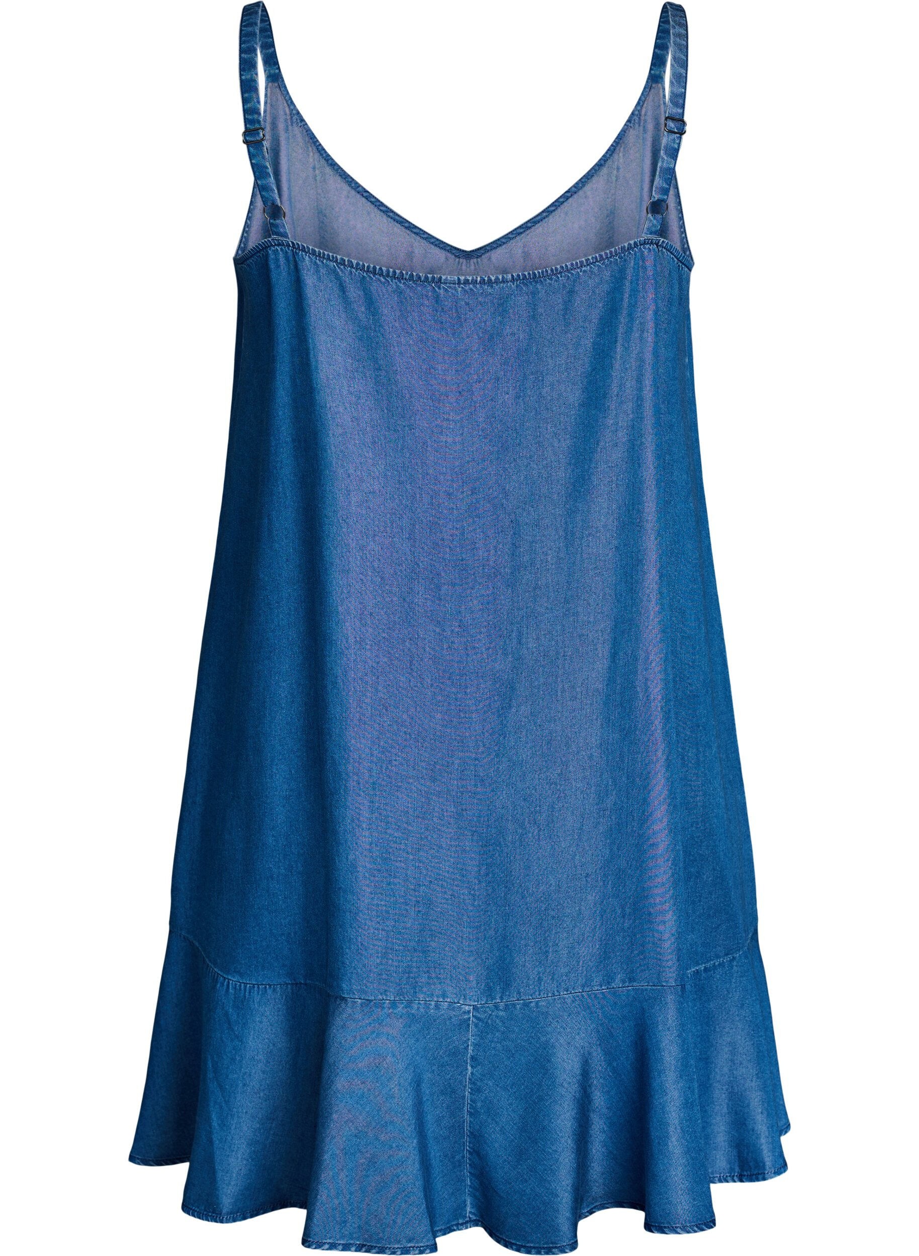 Zizzi Knielanges Tr&auml;gerkleid aus TENCEL&trade; Lyocell in Denim-Optik, Blau, Packshot image number 1