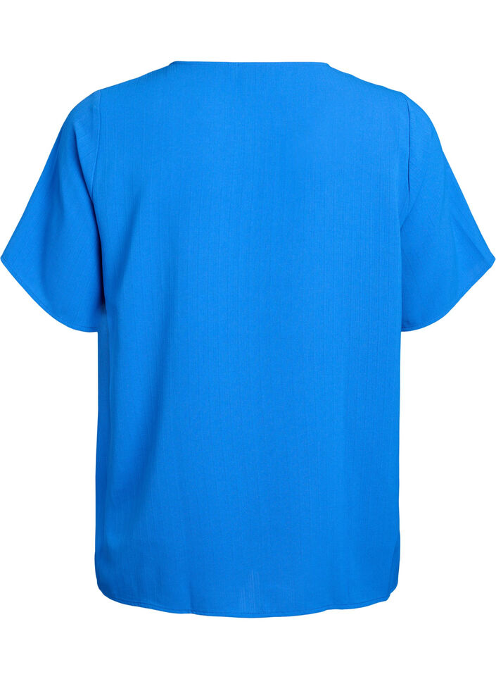 Kurzärmelige Bluse mit Rundhalsausschnitt, Blau, Packshot image number 1