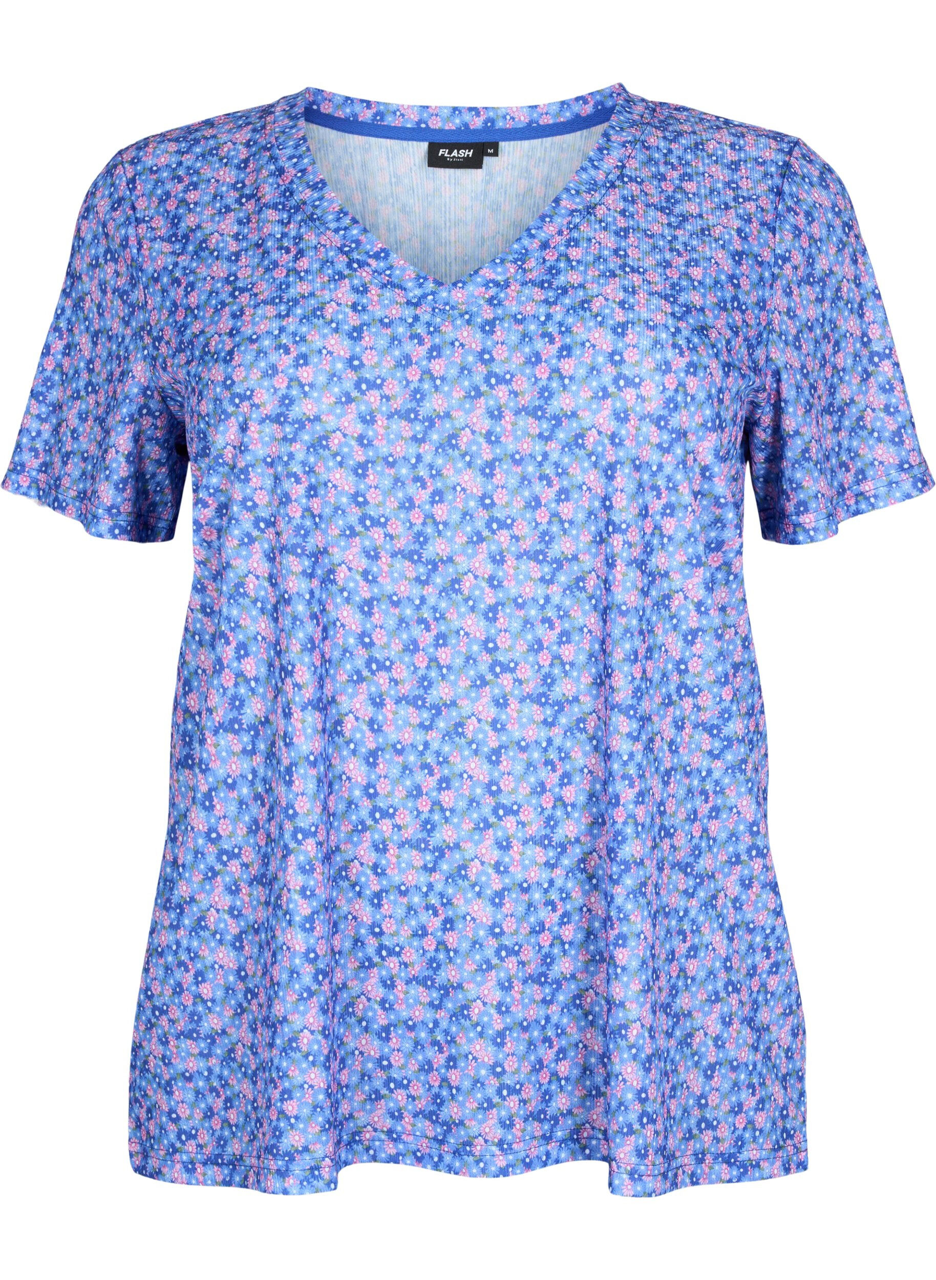 Zizzi FLASH - Bedrucktes T-Shirt mit V-Ausschnitt, Blue Rose Ditsy, Packshot image number 0