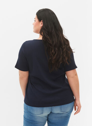 Kurzärmeliges geripptes T-Shirt mit Knöpfen, Navy Blazer, Model image number 1