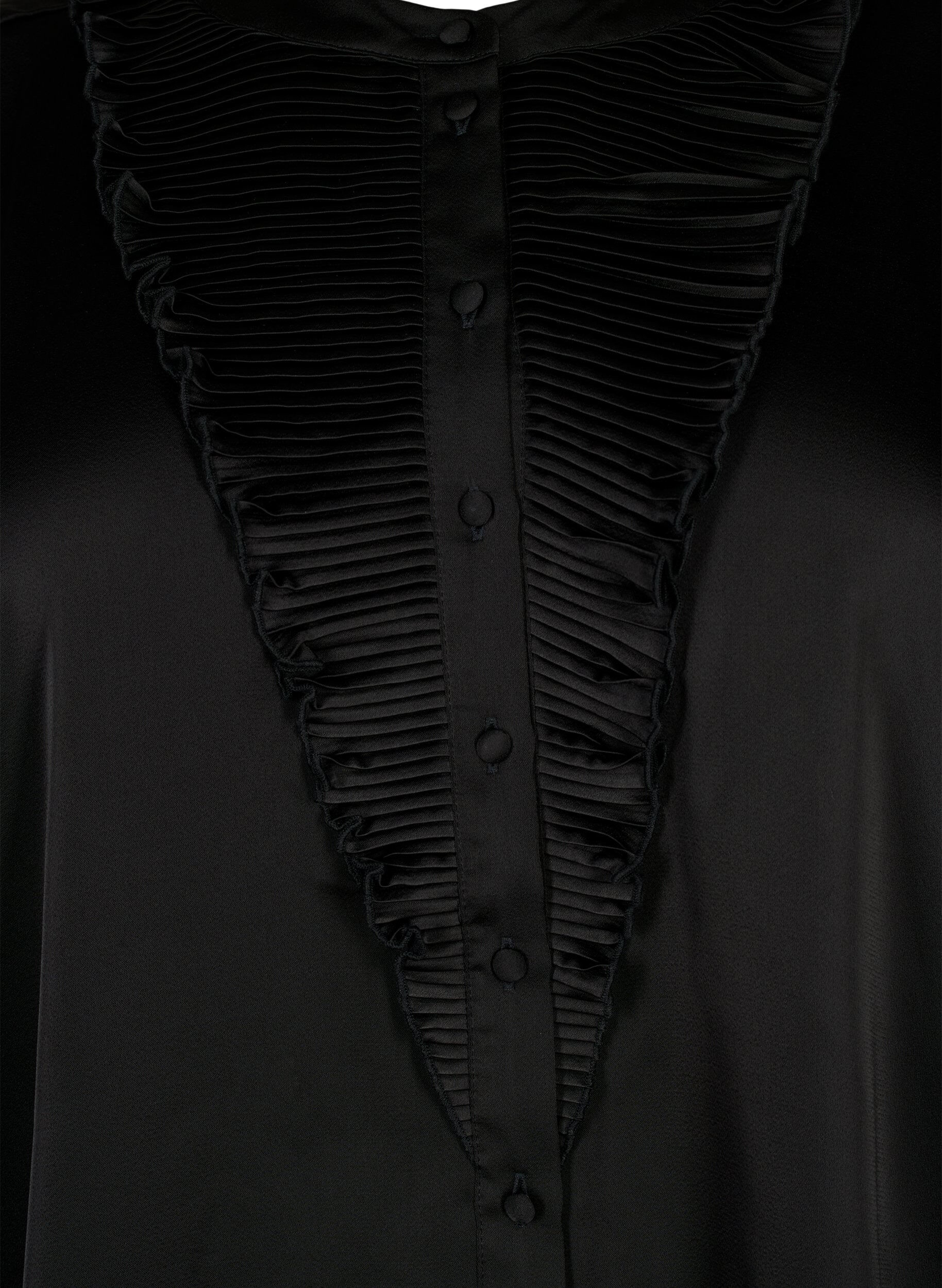 Zizzi  Hemdbluse aus Satin mit R&uuml;schen, Black, Packshot image number 2