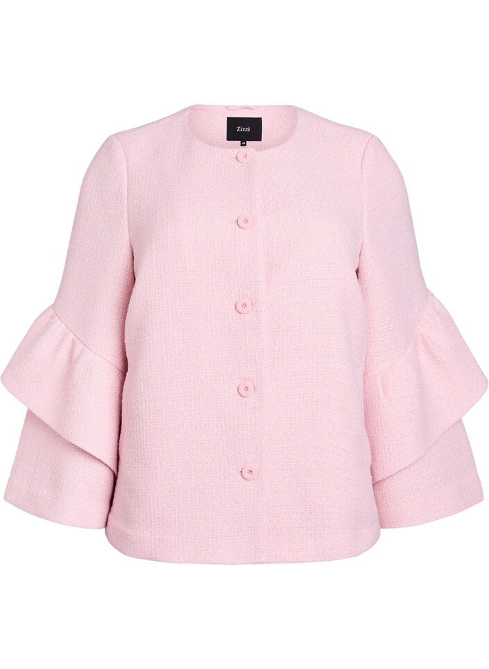 Jacke aus Boucl&eacute; mit R&uuml;schendetails, Pink, Packshot image number 0