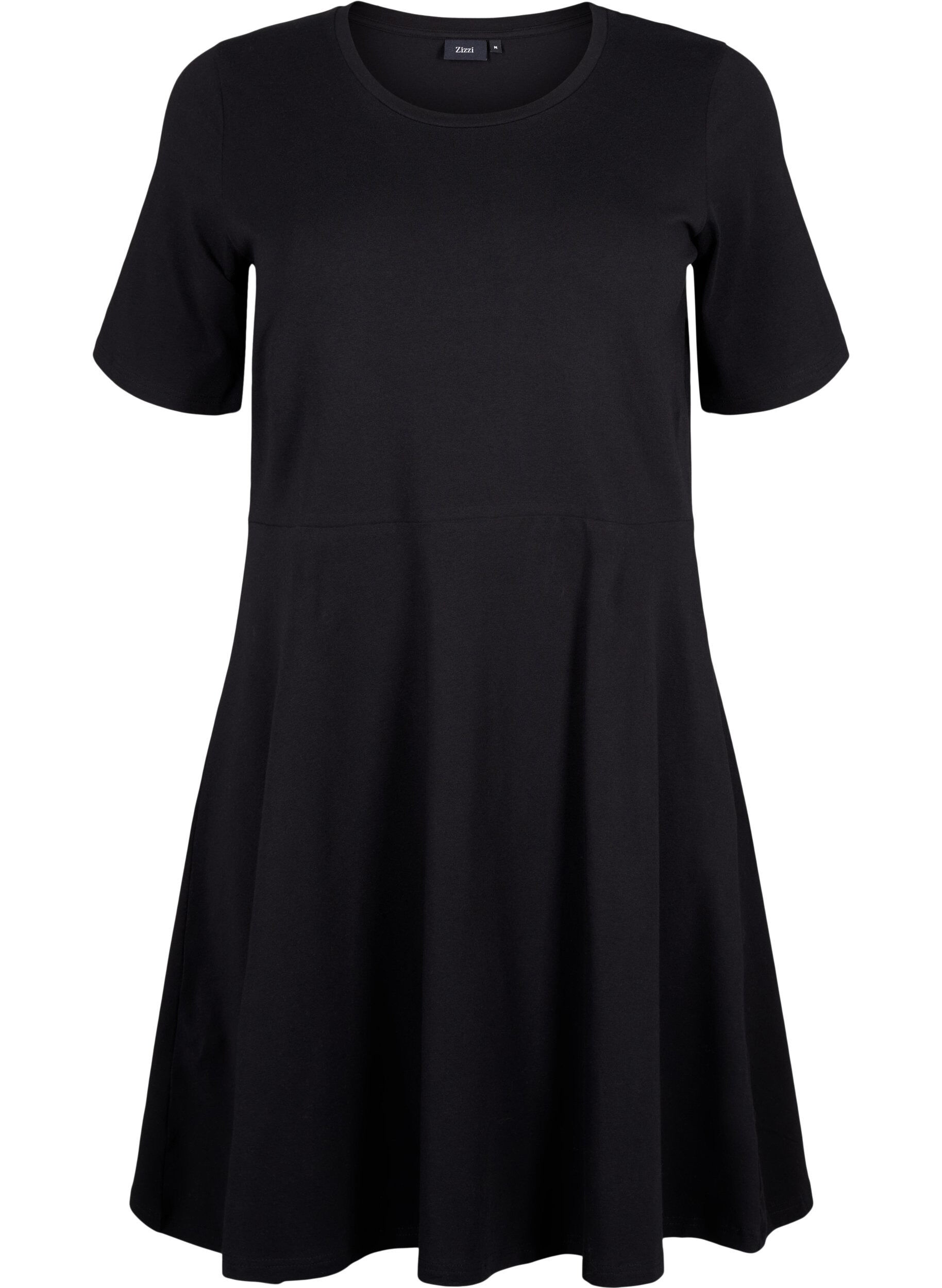 Zizzi Einfarbiges Baumwollkleid mit kurzen &Auml;rmeln, Black Solid, Packshot image number 0