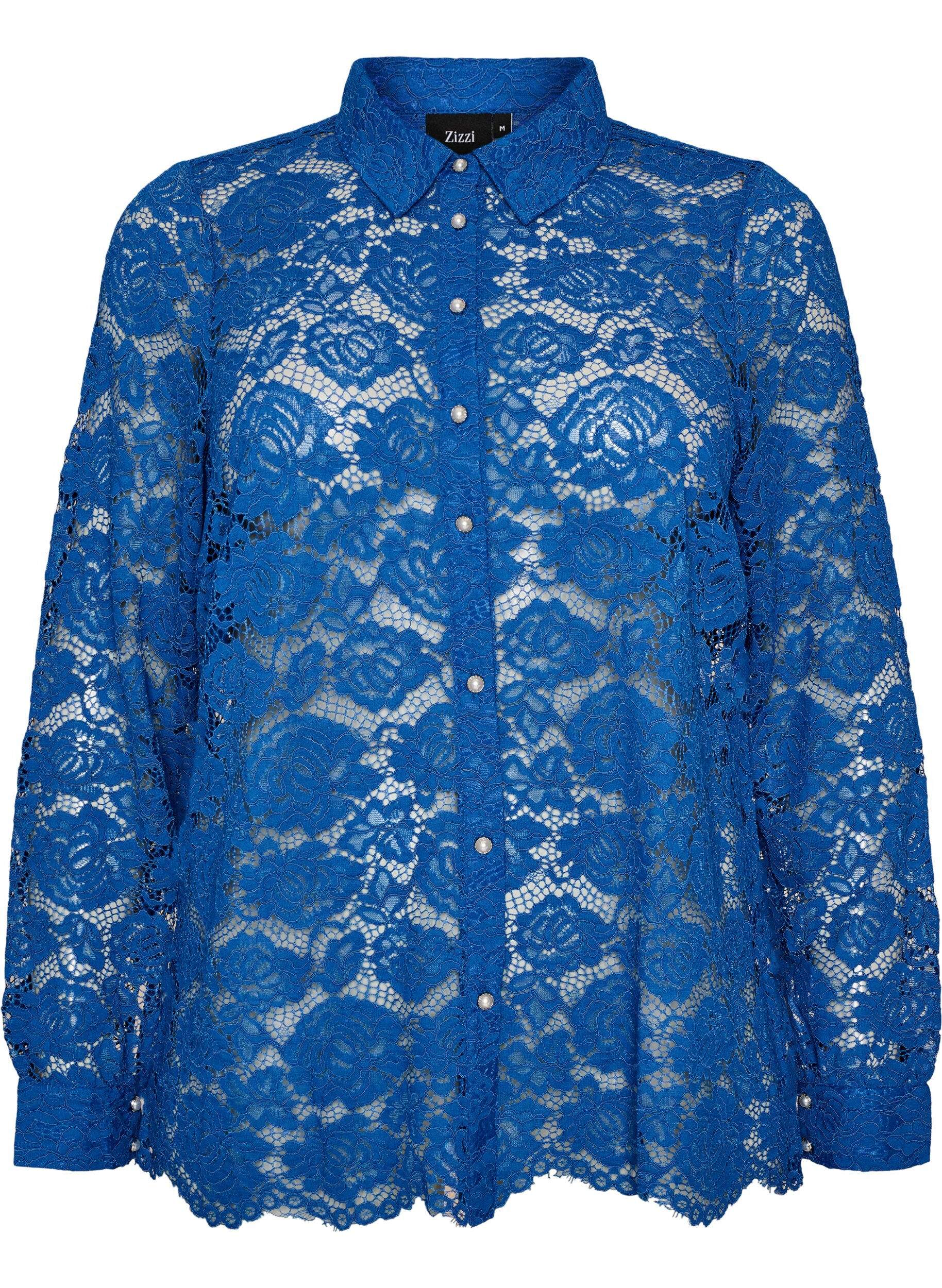 ZizziSpitzenbluse mit Perlenkn&ouml;pfen, Blau, Packshot image number 0