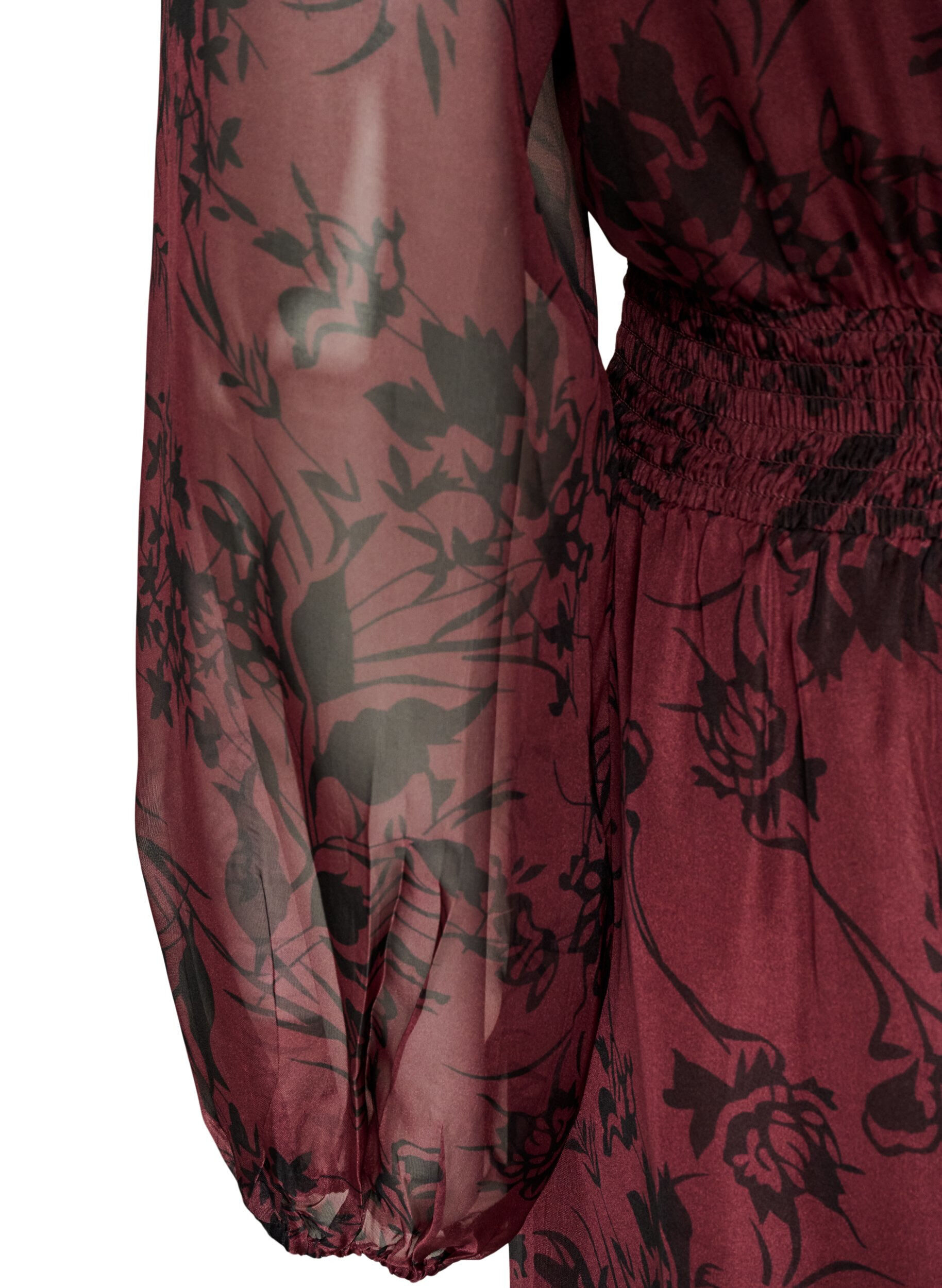 ZizziMaxikleid mit floralem Print und Smock, Dunkles Bordeaux, Packshot image number 3