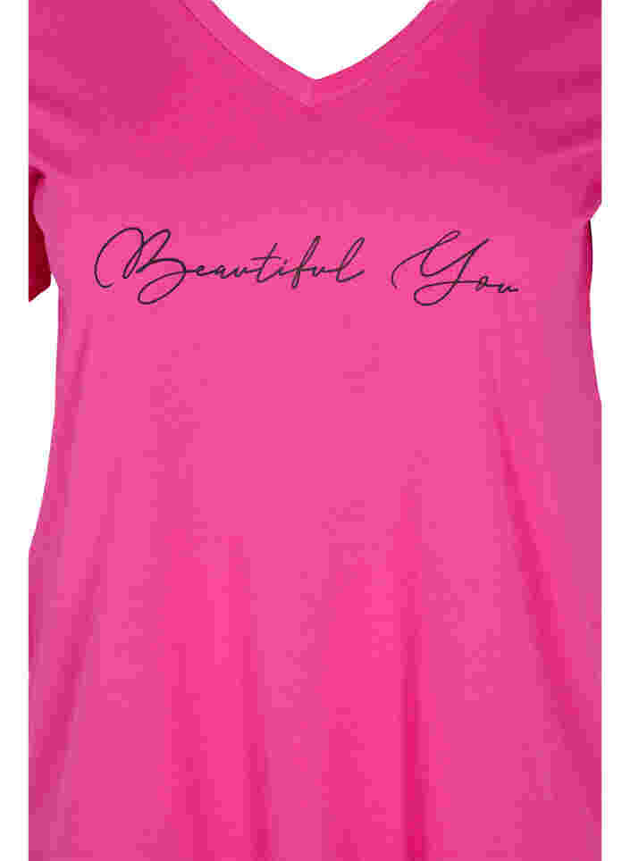 Kurzärmeliges Baumwoll-T-Shirt mit Aufdruck, Magenta Beautiful, Packshot image number 2