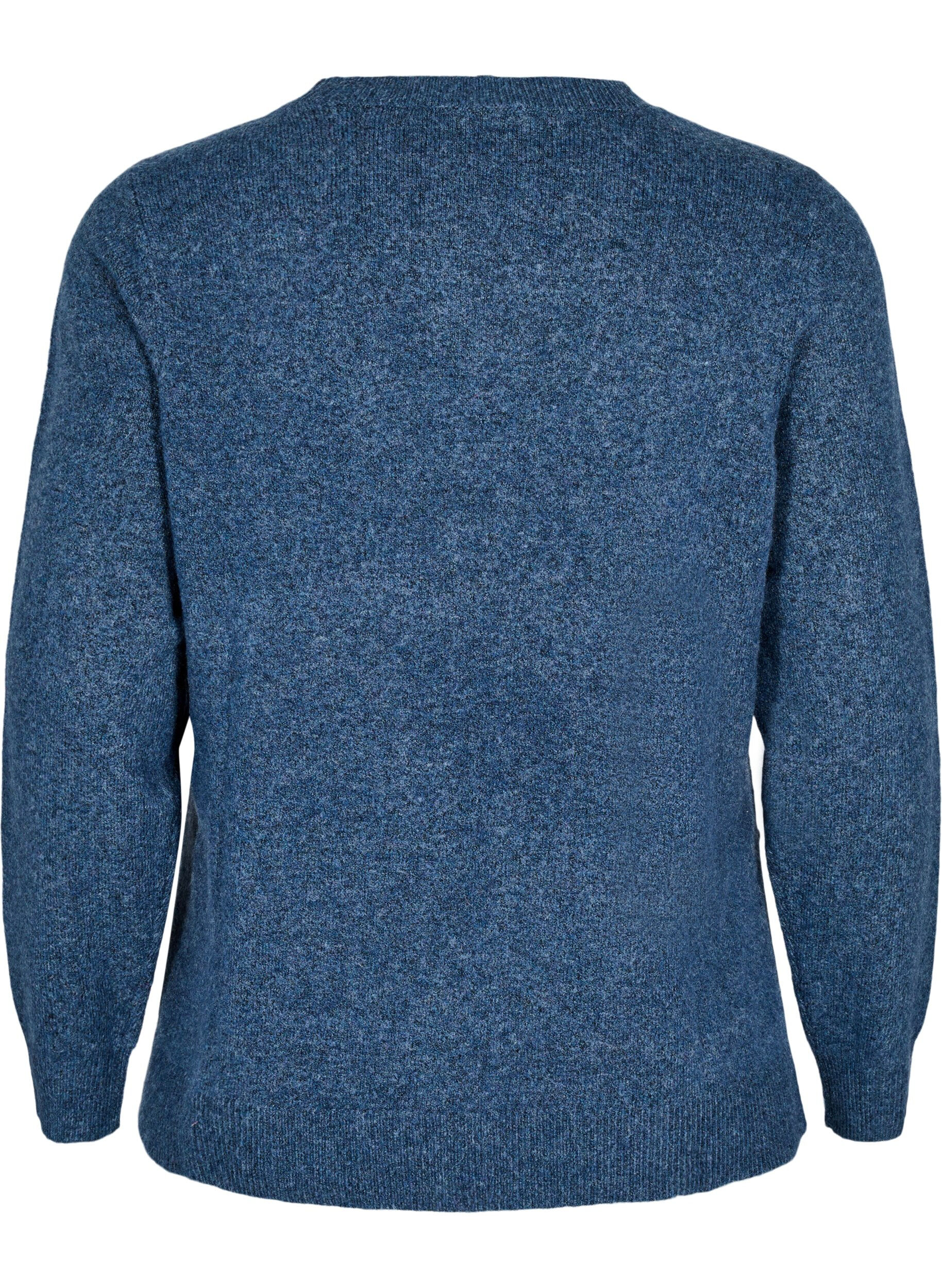 Zizzi Stricktop aus Wolle mit Schlitzen, Bering Sea Mel., Packshot image number 1