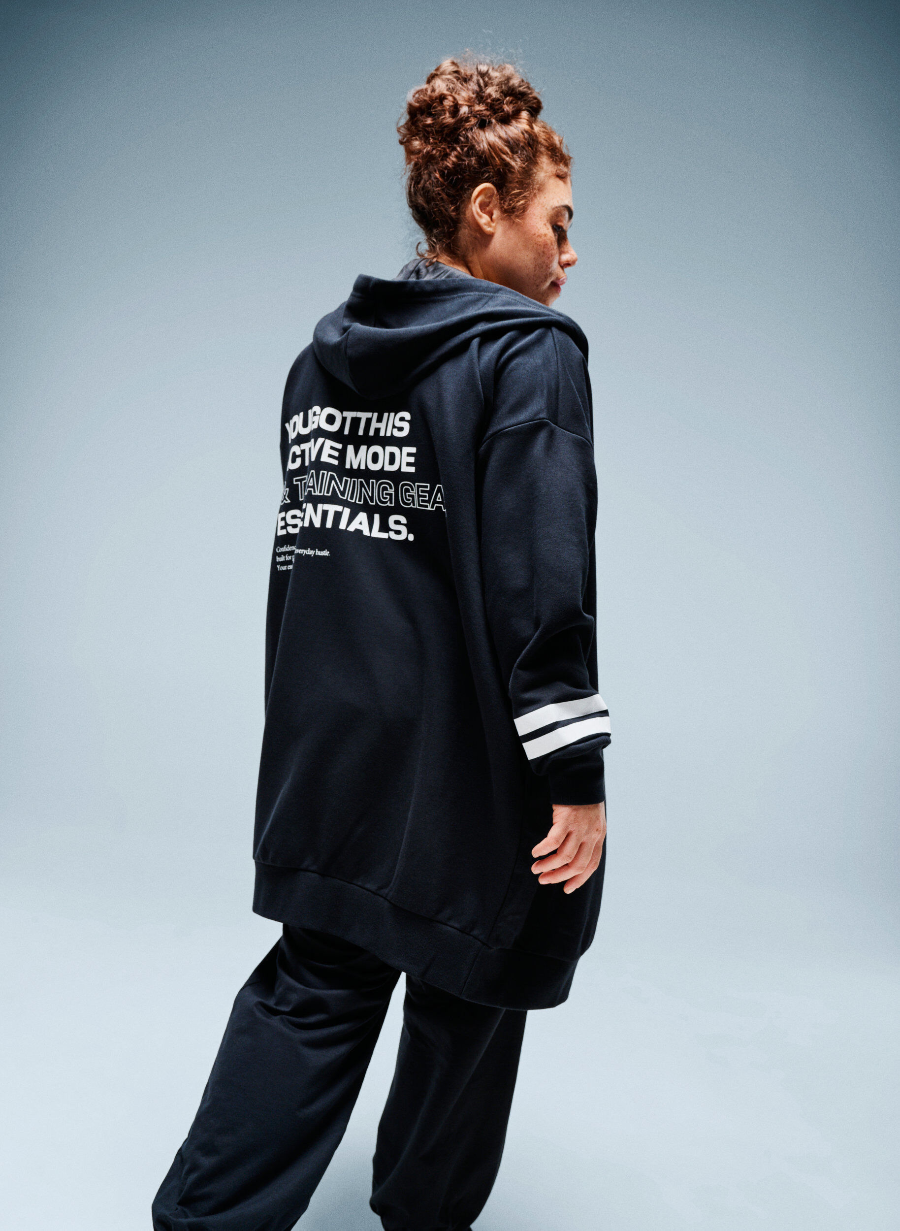 Lange Sweat-Strickjacke mit Printdetails