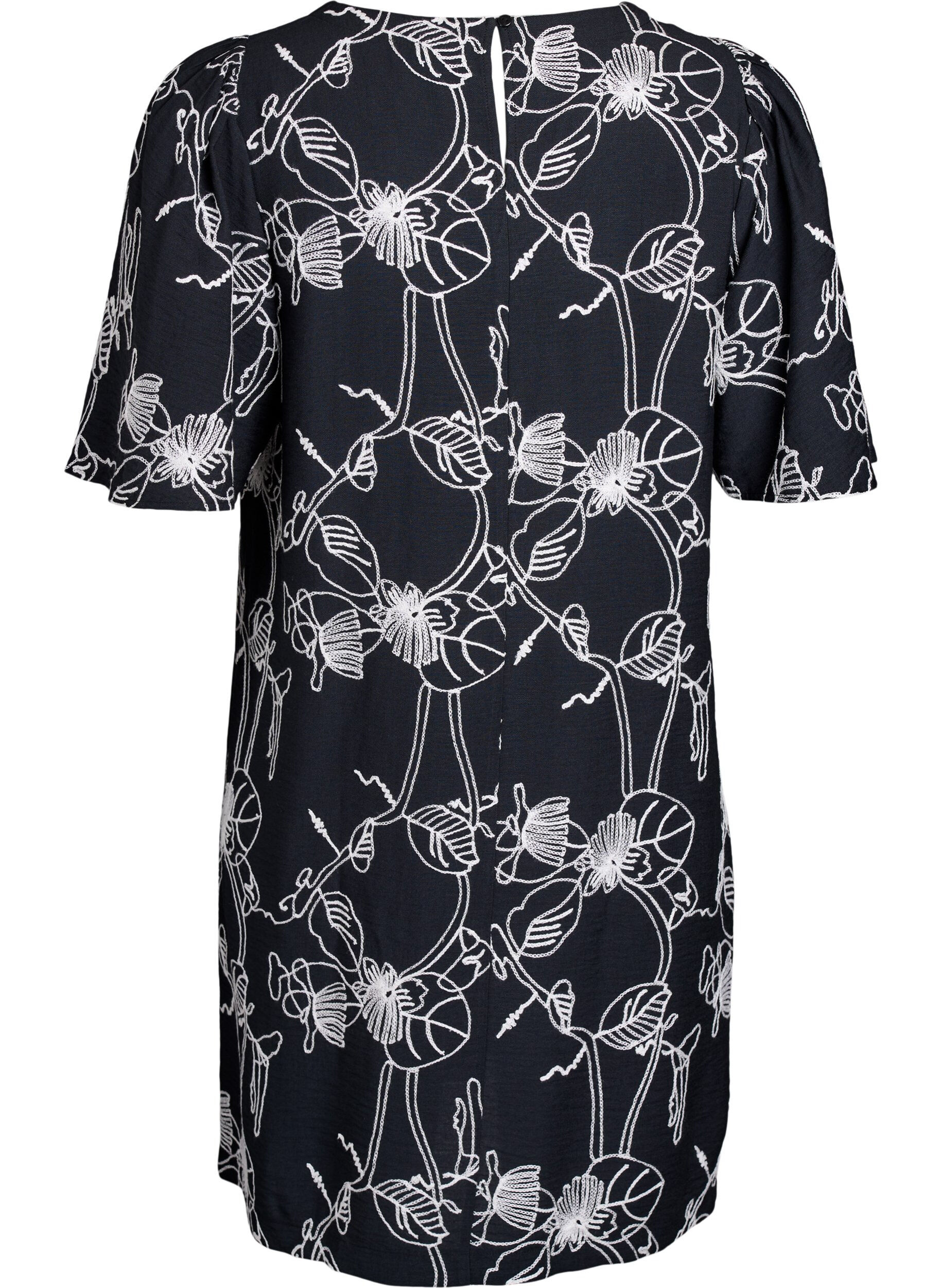 ZizziKurzes A-Linienkleid mit Stickmuster, Schwarz, Packshot image number 1