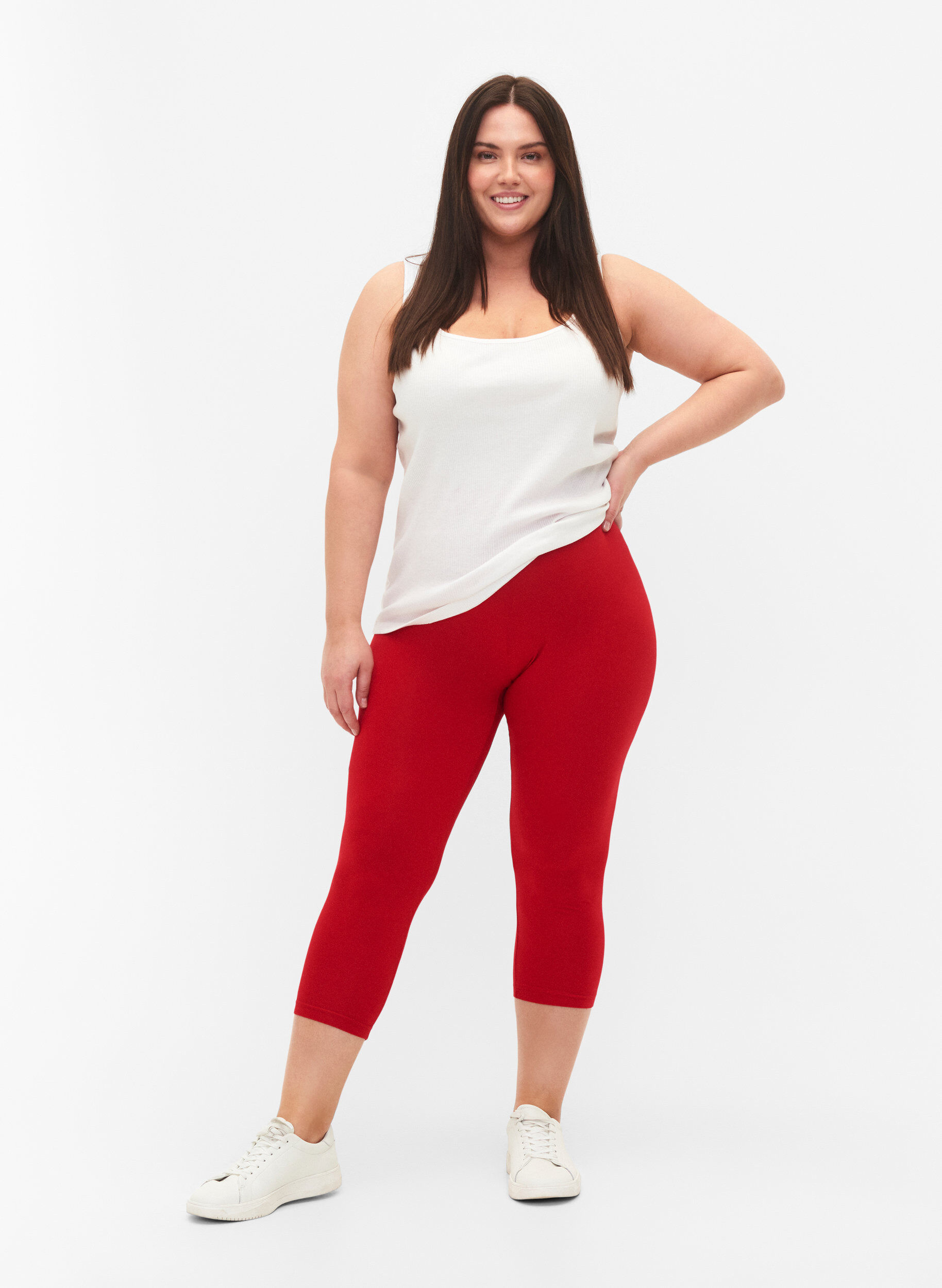 Zizzi Basic 3/4-Leggings aus Viskose, Rot, Model image number 1