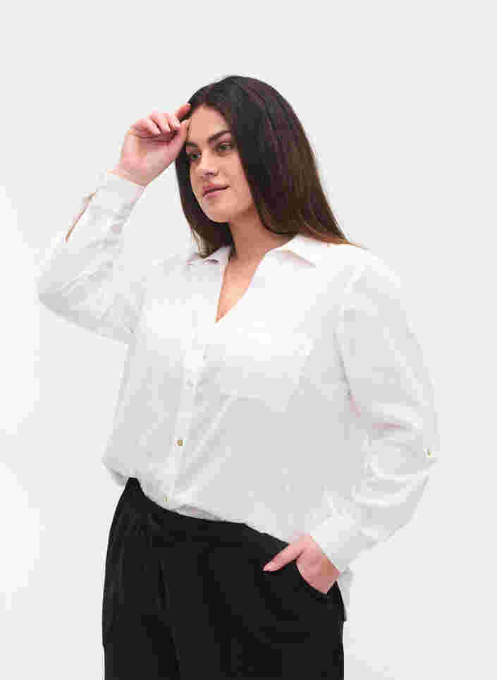 Bluse mit 3/4-Ärmeln und Knöpfen, White, Model