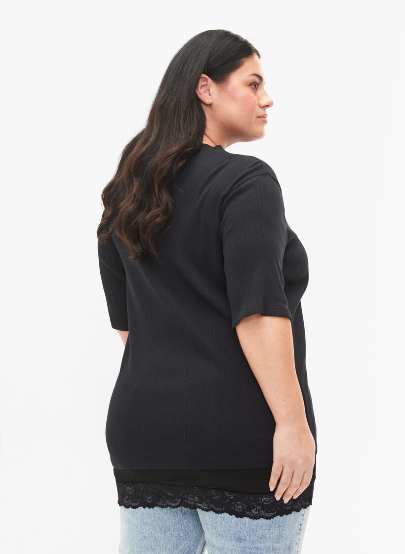 2er-Pack Oberteil Verlängerung mit Spitzenbesatz, Black/Black, Model image number 1