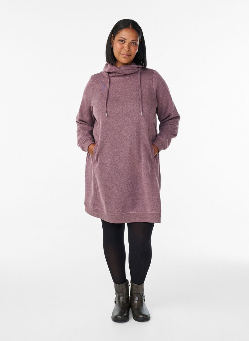 Kurzes Sweatshirtkleid mit Stehkragen und Taschen, Rot, Model image number 1