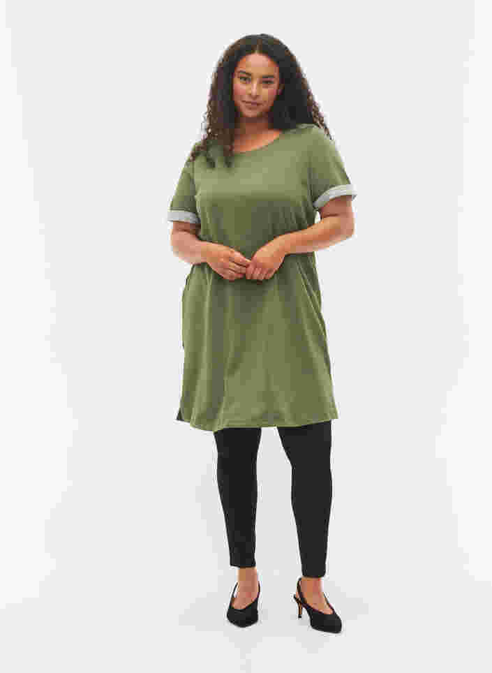 Sweatshirtkleid mit kurzen Ärmeln und Schlitzen, Thyme, Model image number 2