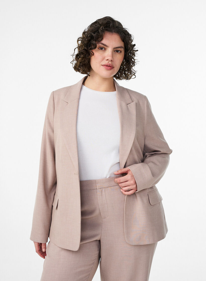 Klassischer Blazer mit Ein-Knopf-Verschluss und Taschen, Beige, Model image number 0