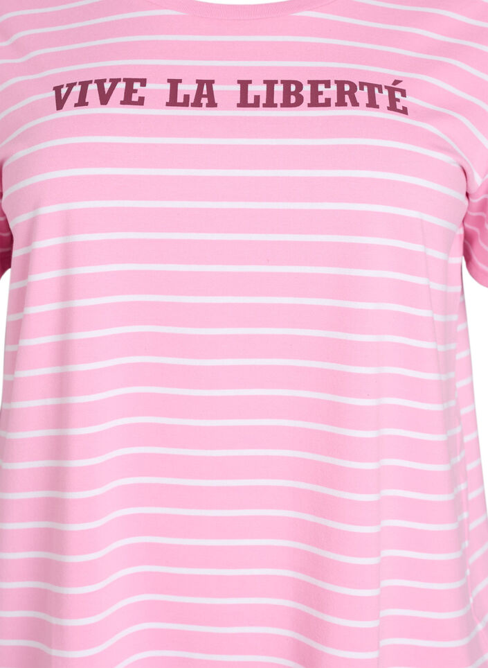 Gestreiftes T-Shirt mit Text-Print, Pink, Packshot image number 2
