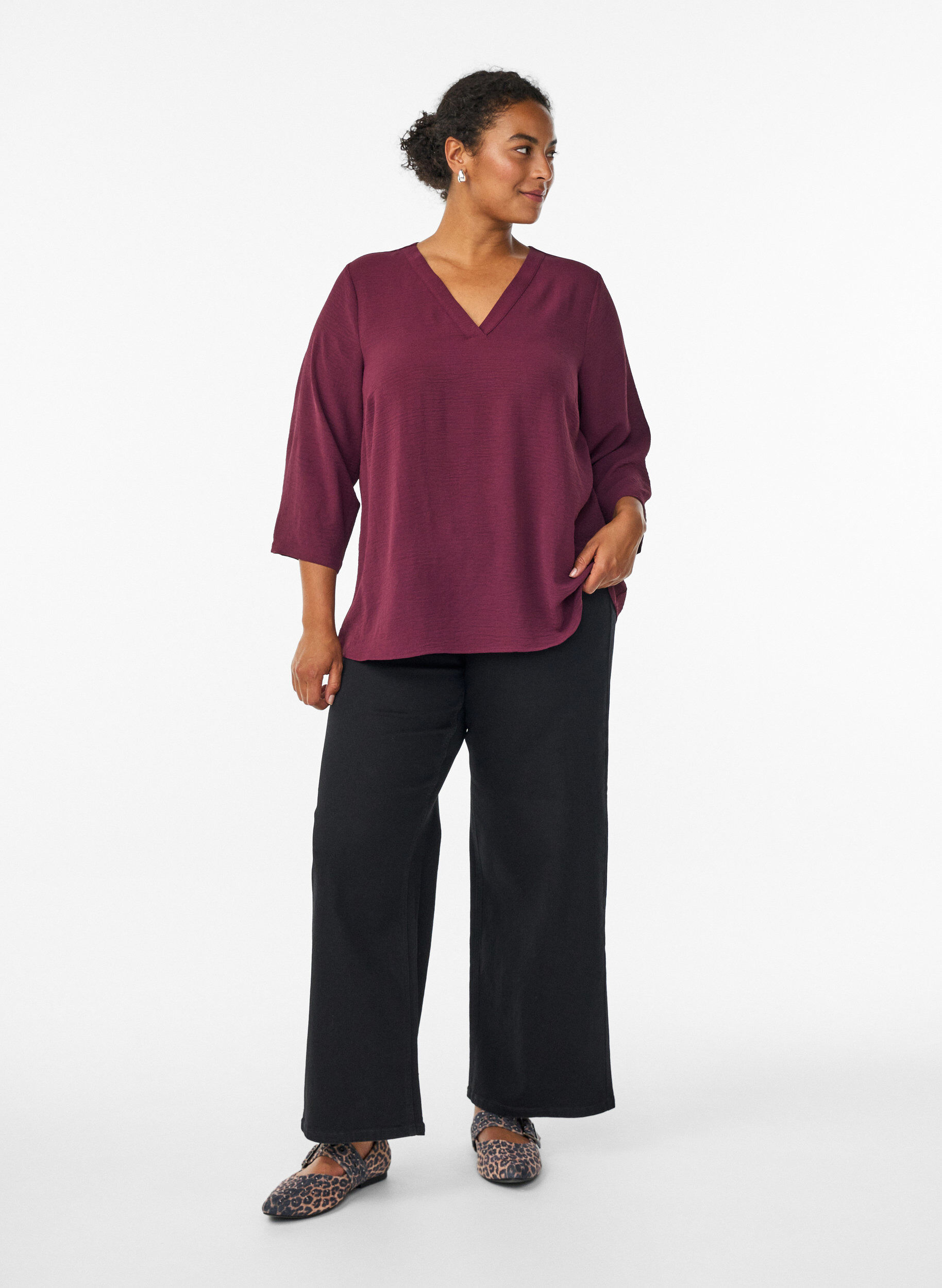 ZizziBluse mit 3/4-&Auml;rmeln, Dunkles Bordeaux, Model image number 1