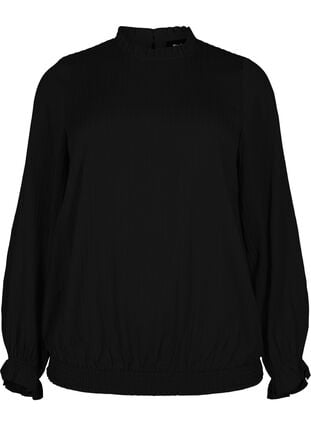 Gesmokte Bluse mit Rüschen und Struktur, Black, Packshot image number 0