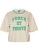 Boxy T-Shirt mit Streifen und Statement-Print, Vanille, Packshot image number 0