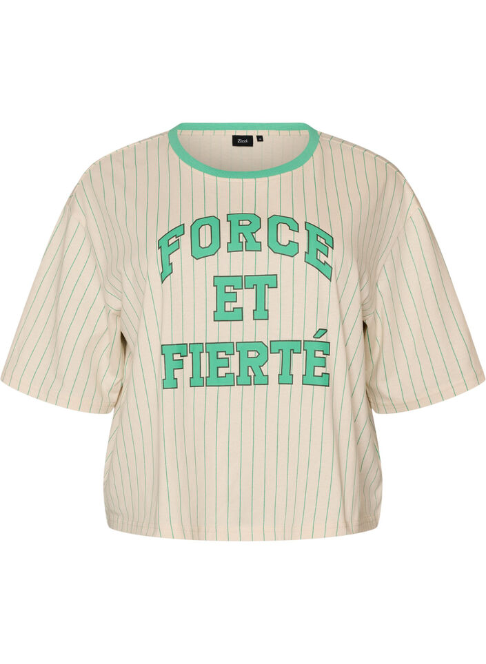 Boxy T-Shirt mit Streifen und Statement-Print, Vanille, Packshot image number 0