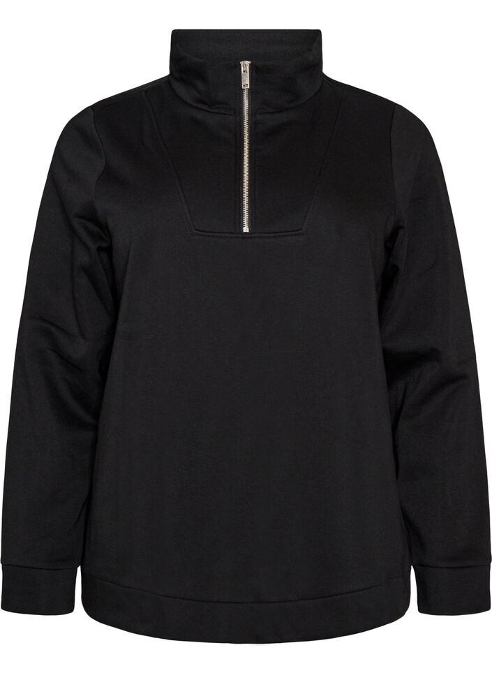 Sweatshirt mit hohem Kragen und Rei&szlig;verschluss, Schwarz, Packshot image number 0