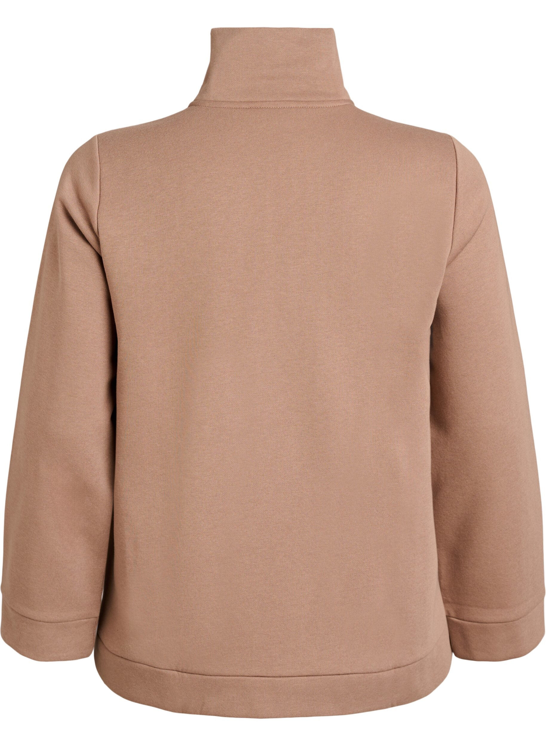 Zizzi Sweatshirt mit hohem Kragen und Rei&szlig;verschluss, Braun, Packshot image number 1