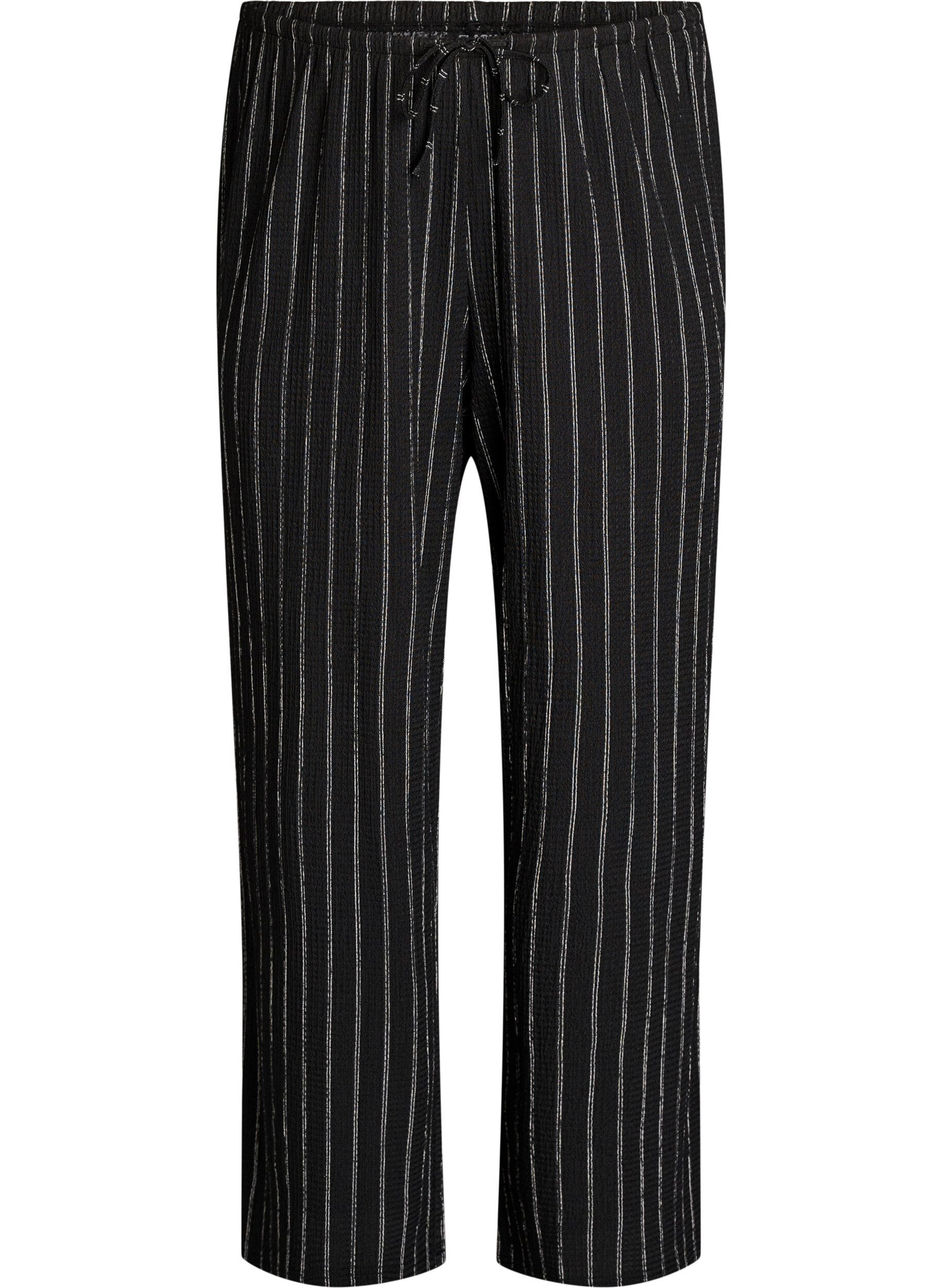 Zizzi Hose mit weitem Bein aus einem leichten strukturierten Stoff, Schwarz, Packshot image number 0