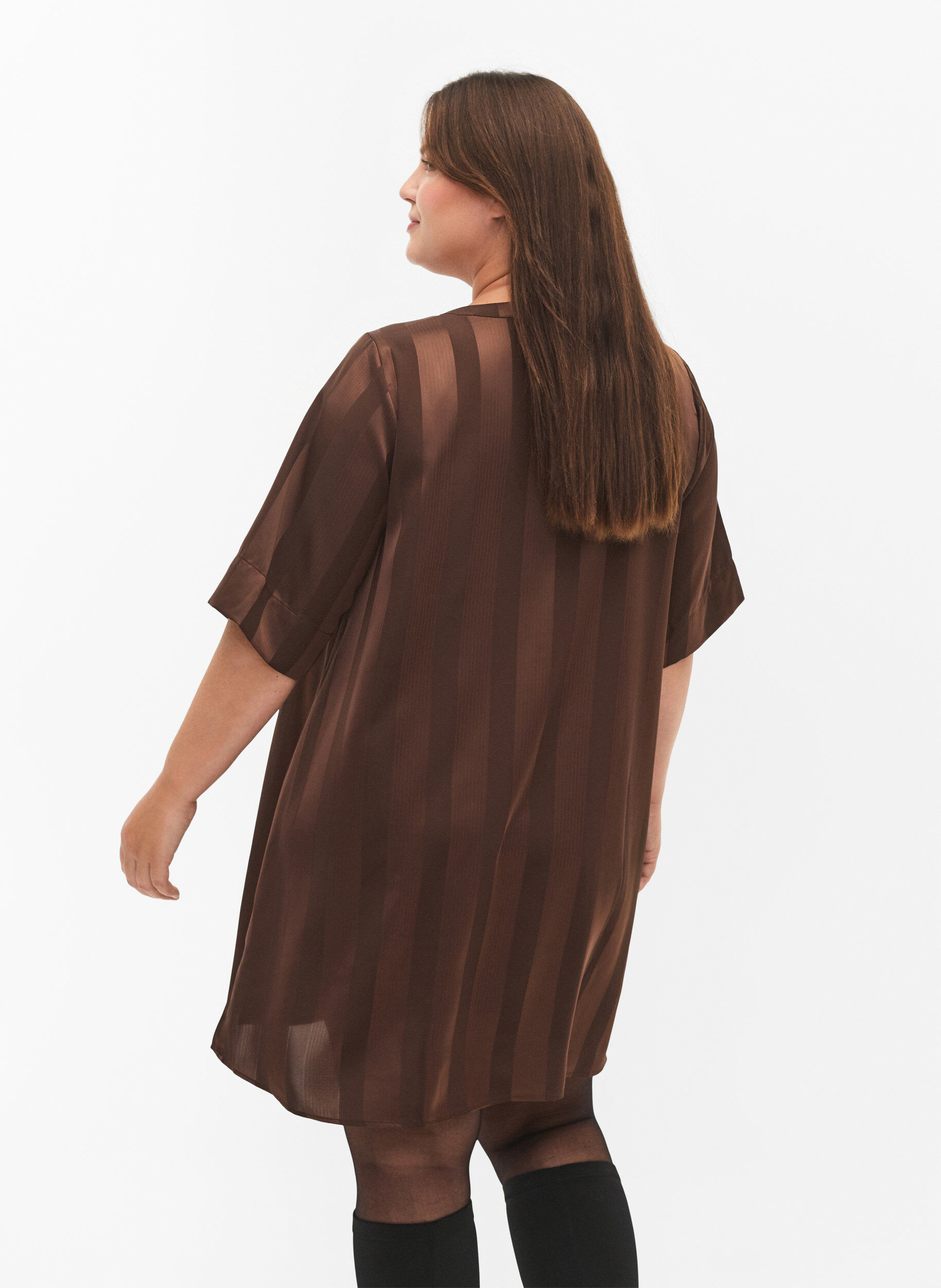 Zizzi A-Linien-Kleid mit Streifen und 1/2-&Auml;rmeln, Chestnut, Model image number 1