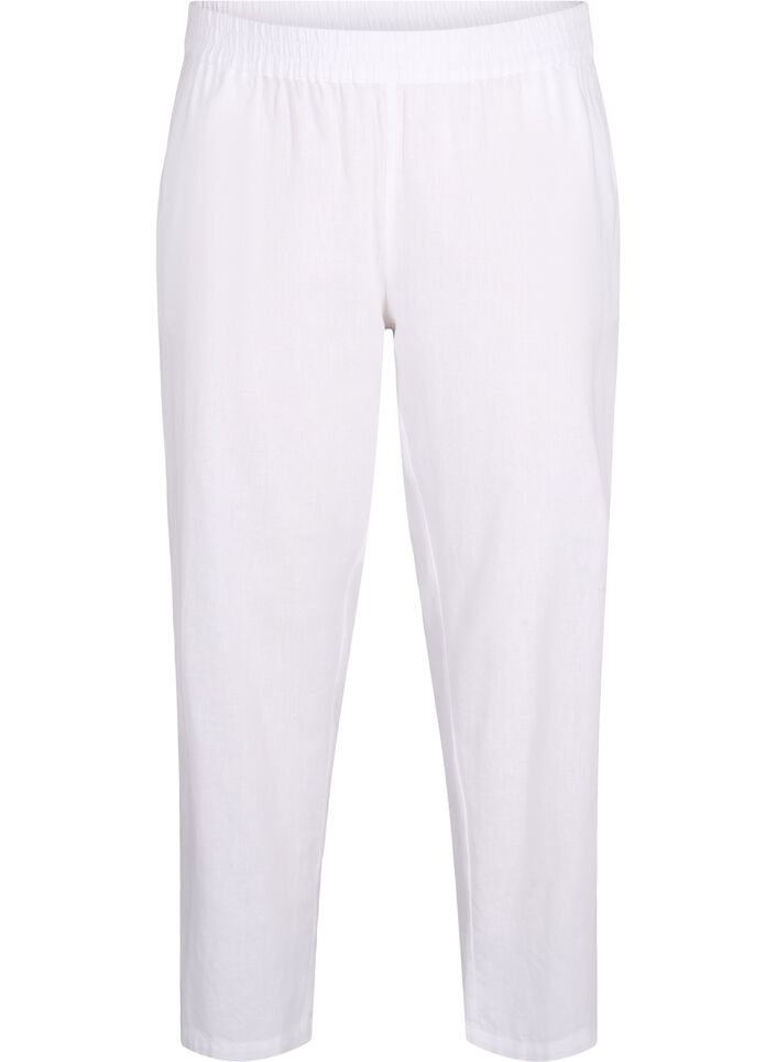 Einfarbige Baumwollhose mit Leinen, Bright White, Packshot image number 0