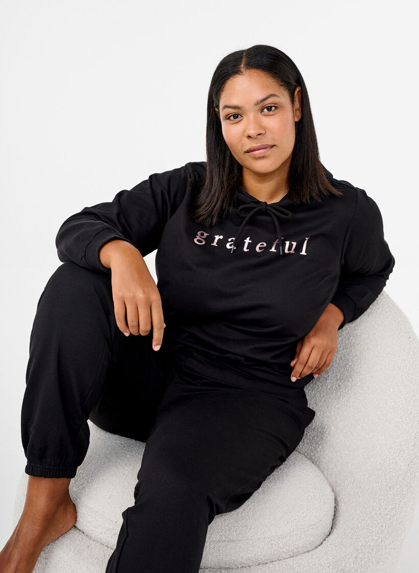 Sweatshirt mit Kapuze und Aufdruck, Schwarz, Image image number 0