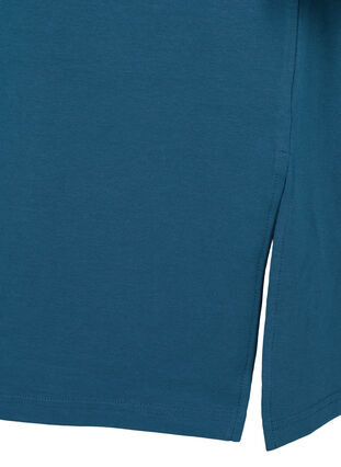 Kurzarm Kleid aus Baumwolle mit Schlitz, Majolica Blue, Packshot image number 3