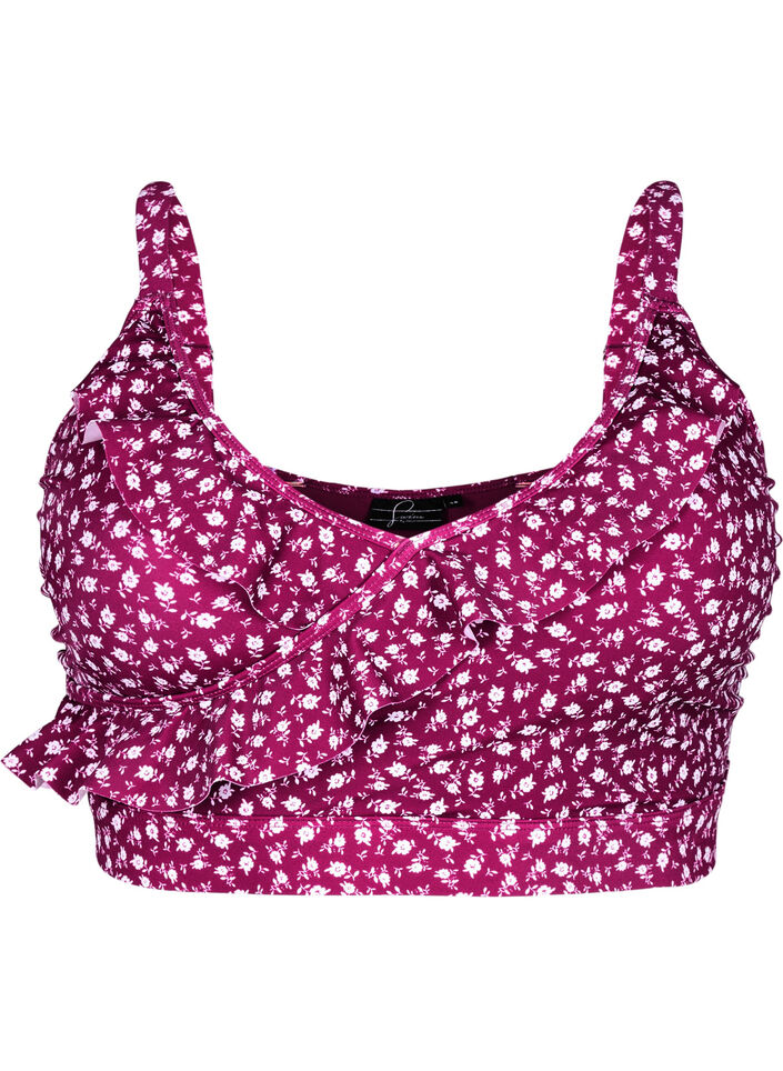 Bikinioberteil mit Print und R&uuml;schendetails, Rot, Packshot image number 0