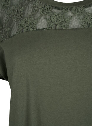 Kurzärmliges Baumwoll-T-Shirt mit Spitze, Thyme, Packshot image number 2