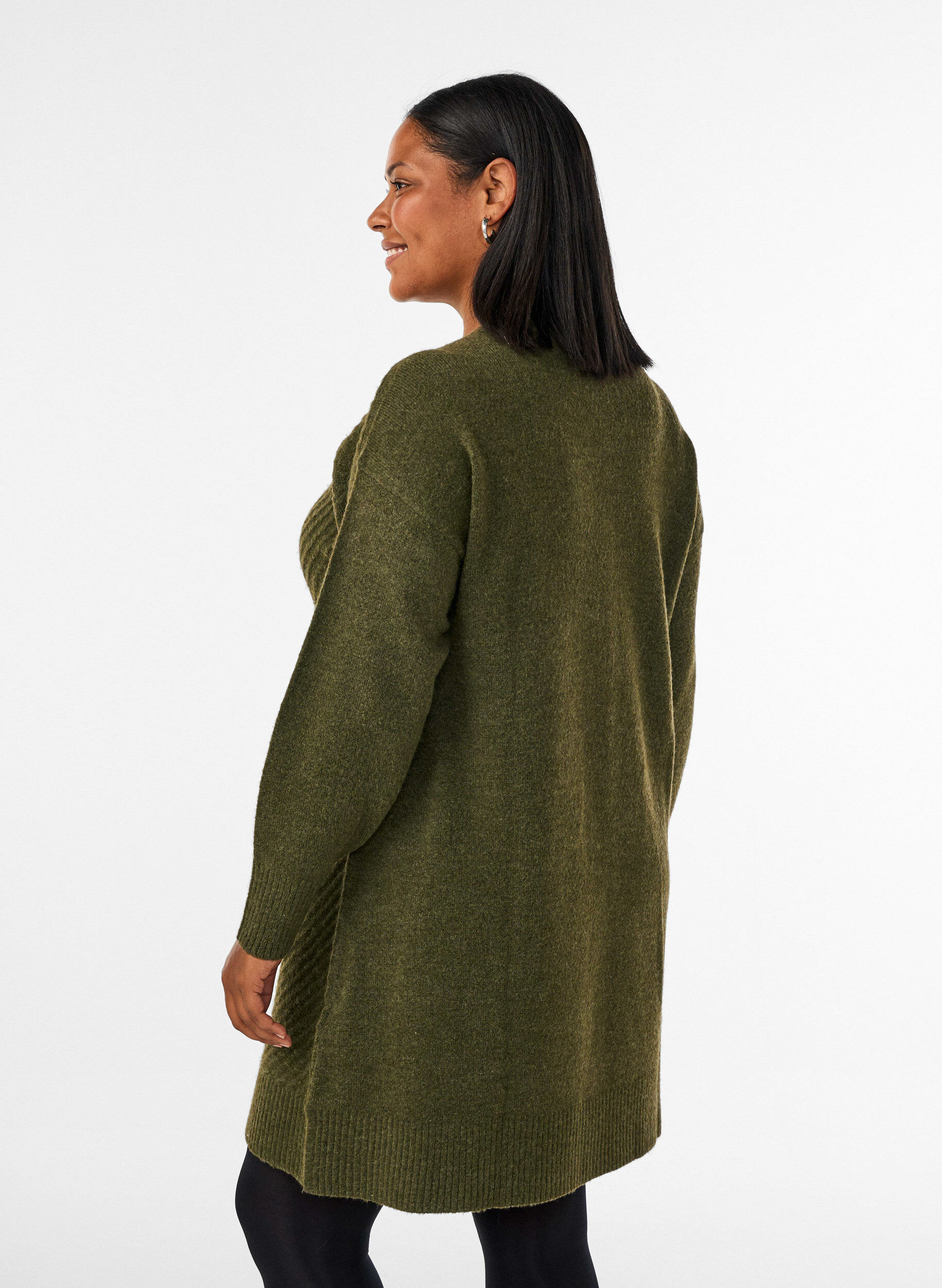 ZizziKurzes Strickkleid mit V-f&ouml;rmigem Strukturmuster, Gr&uuml;n, Model image number 2