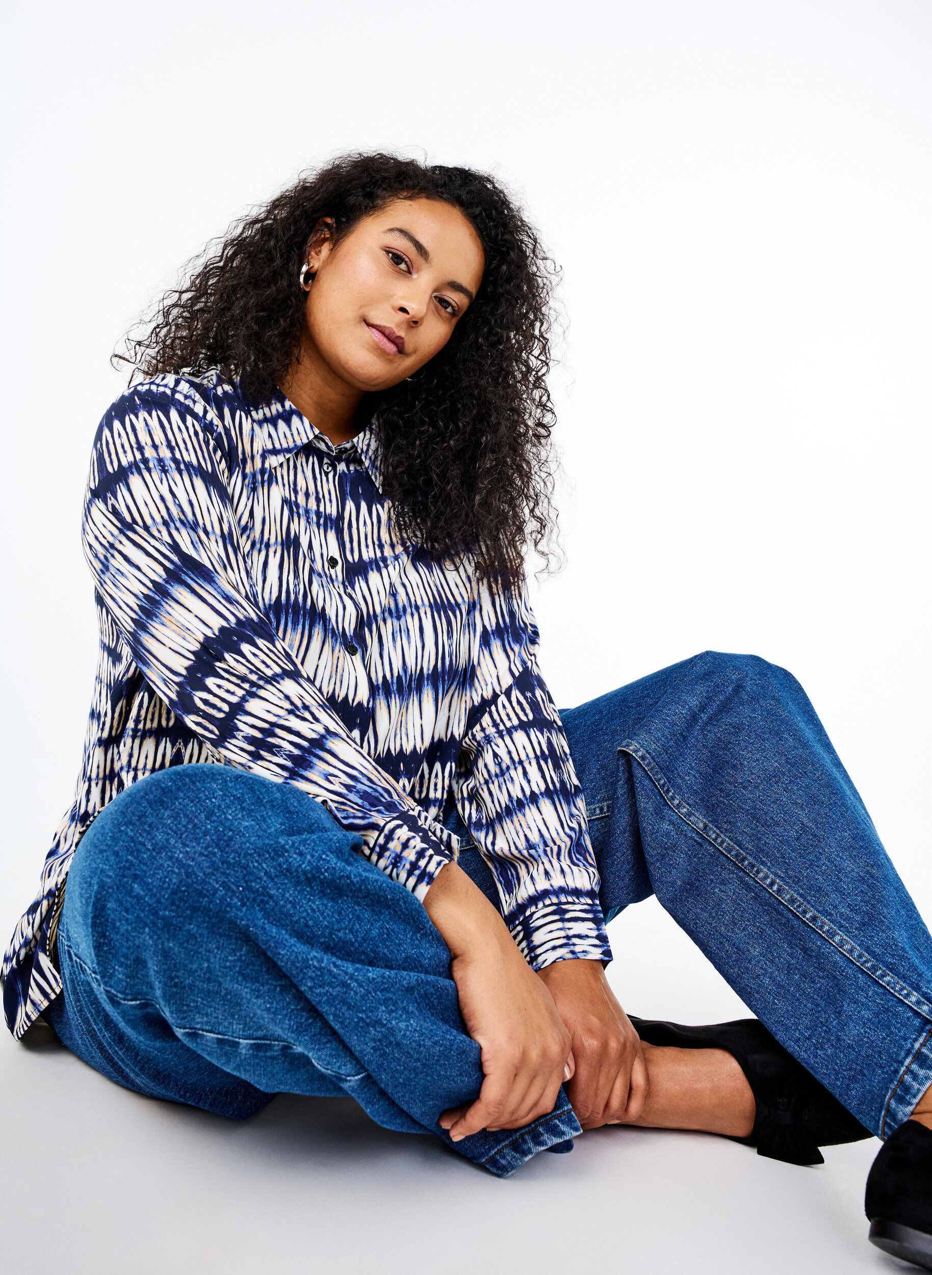 Zizzi Gemusterte Bluse, Blau, Image image number 0