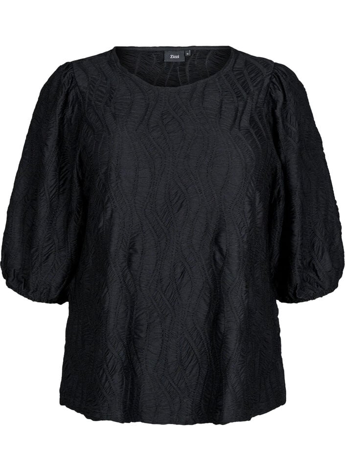 Bluse mit Struktur und 3/4-&Auml;rmeln, Schwarz, Packshot image number 0