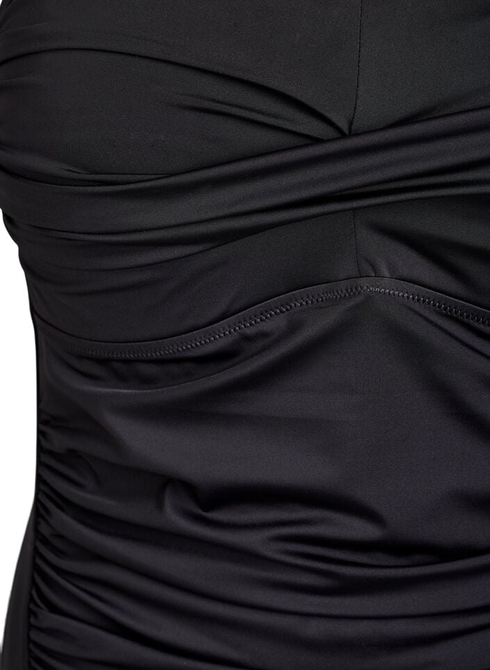 Tr&auml;gerloser Badeanzug mit Raffung und gepolsterten Cups, Schwarz, Packshot