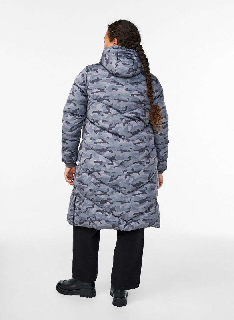 Lange Camouflage-Steppjacke, Grau, Model image number 2