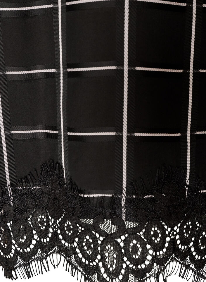 Karierte Bluse mit Spitzenbesatz und ellenbogenlangen &Auml;rmeln, Schwarz, Packshot image number 3