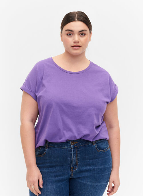 Kurzärmeliges T-Shirt aus Baumwollmischung, Deep Lavender, Model