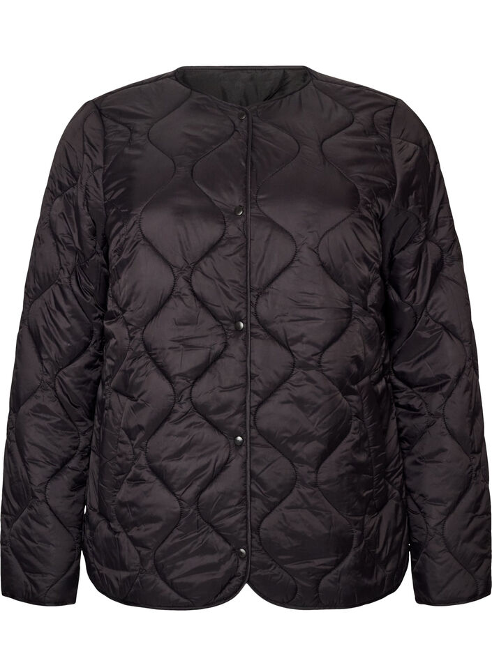 Steppjacke mit Druckkn&ouml;pfen und Rundhalsausschnitt, Schwarz, Packshot image number 0
