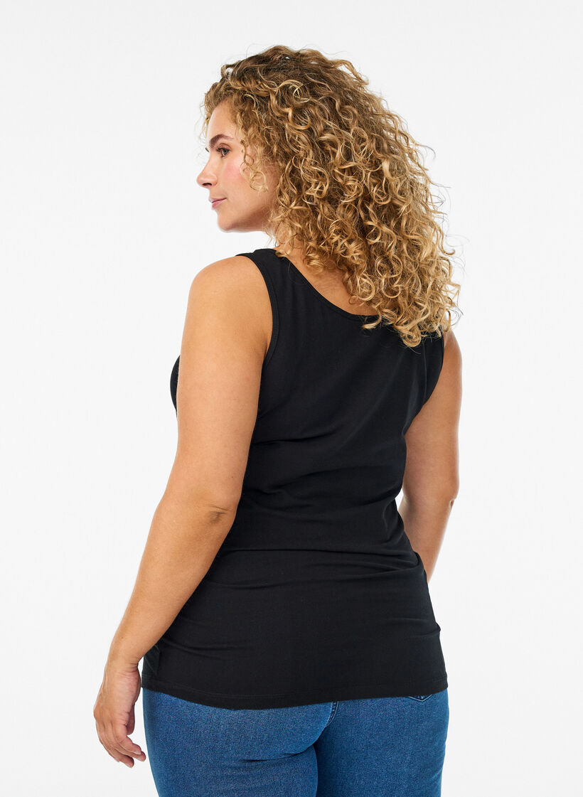 Einfarbiges basic Top aus Baumwolle, Schwarz, Model image number 2