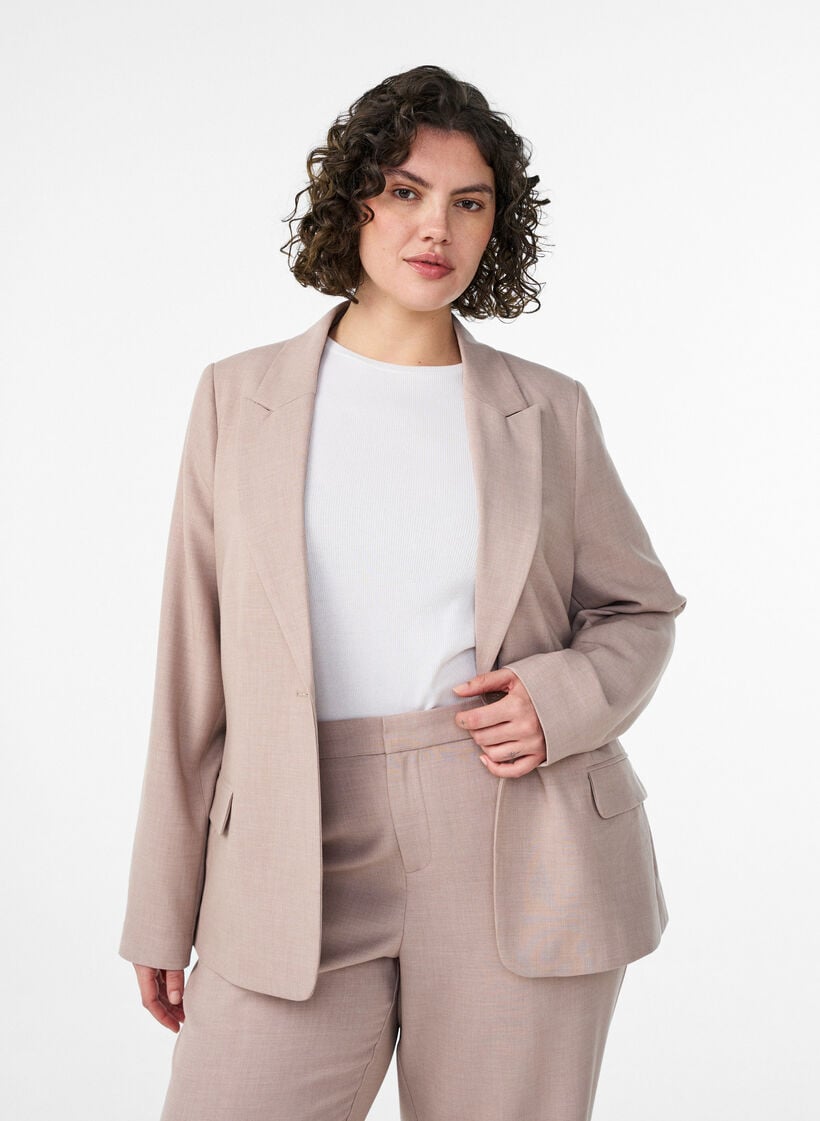 Klassischer Blazer mit Ein-Knopf-Verschluss und Taschen, Beige, Model