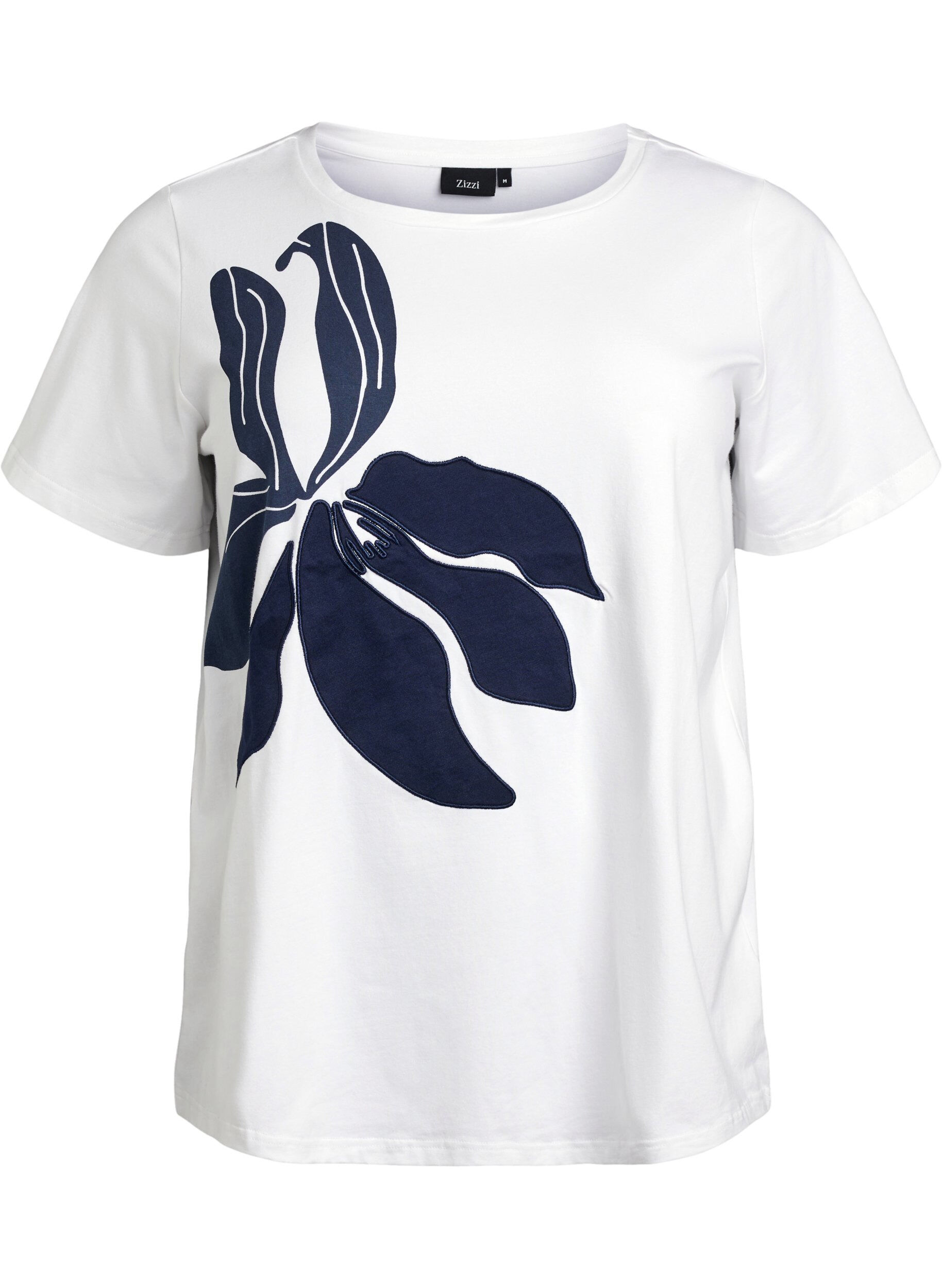 Zizzi T-Shirt aus Bio-Baumwolle mit floralem Print, B. White w. EMB, Packshot image number 0