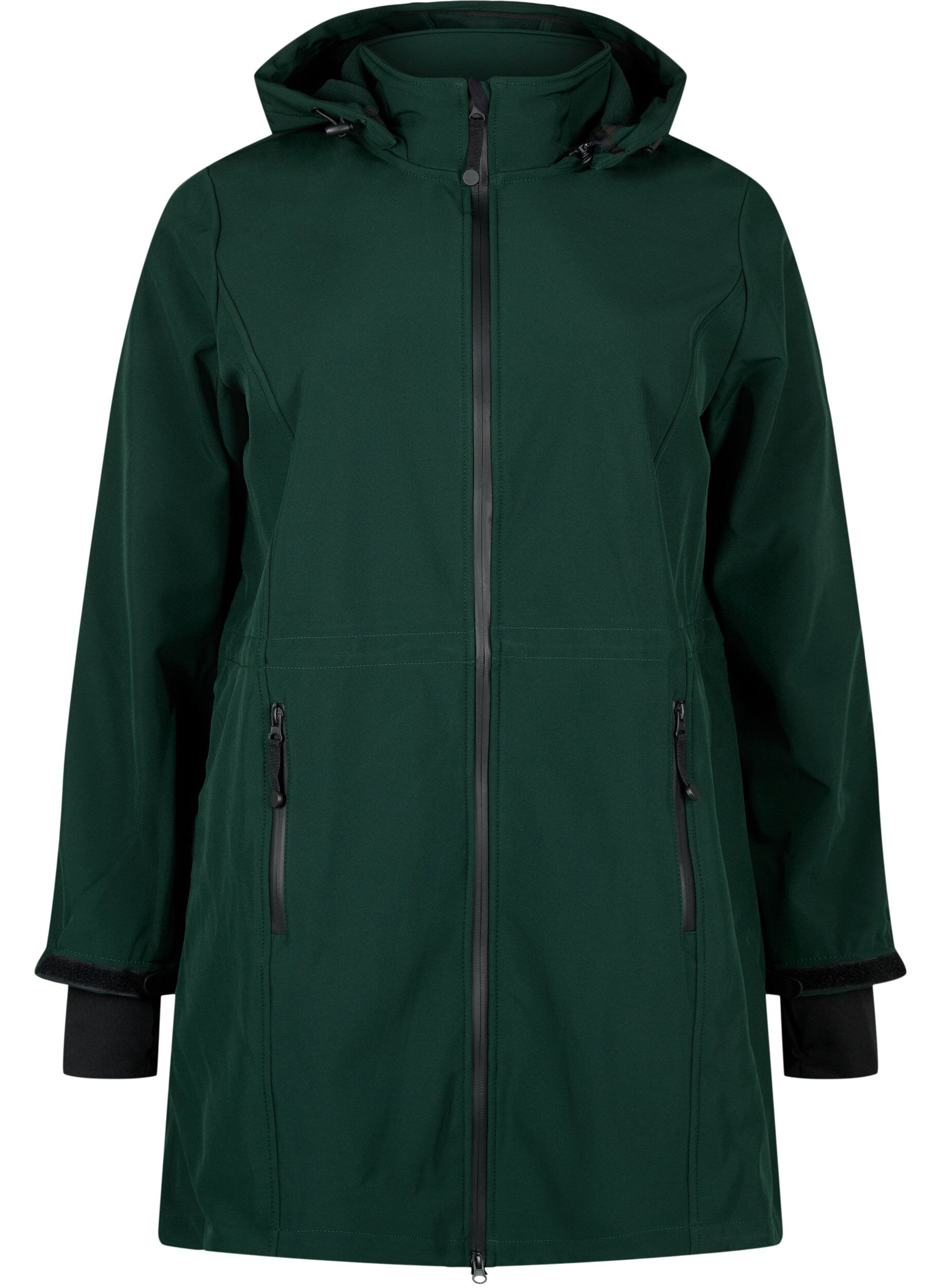 Zizzi Softshelljacke mit abnehmbarer Kapuze, Gr&uuml;n, Packshot image number 0