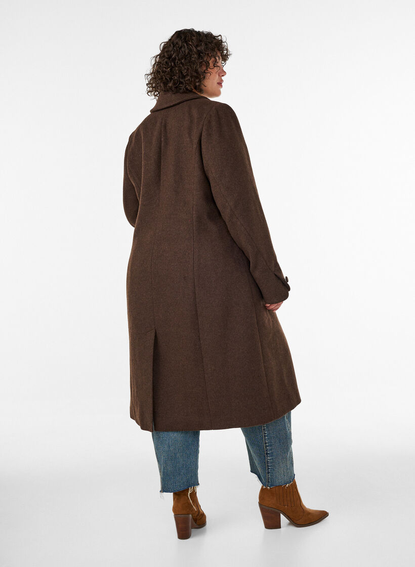 Mantel aus Wollmischung mit Revers und Kn&ouml;pfen, Braun, Model