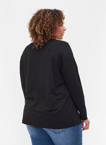 Einfarbige Bluse mit langen Ärmel, Black, Model image number 1