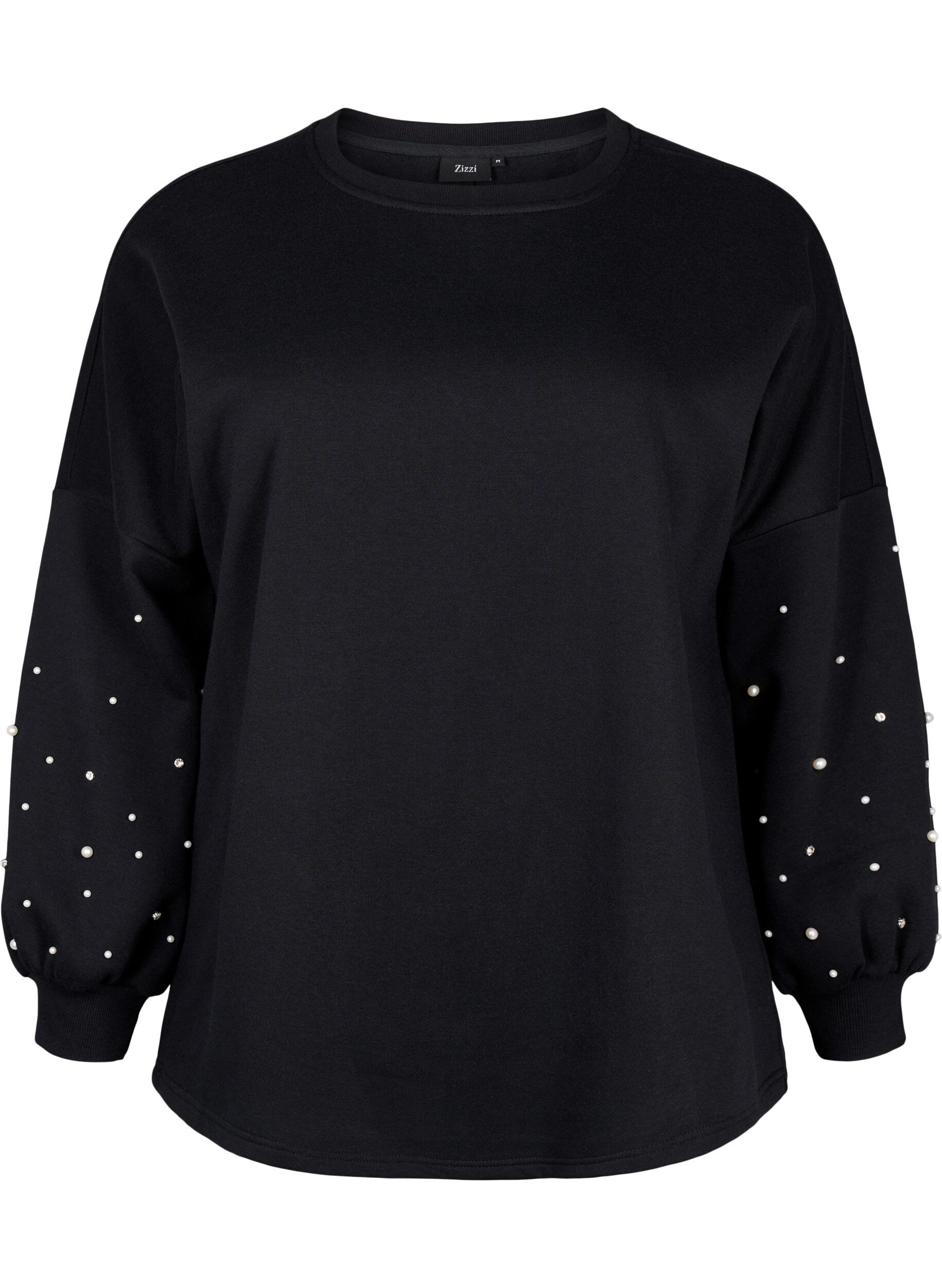 Zizzi Sweatshirt mit Perlen, Black, Packshot image number 0