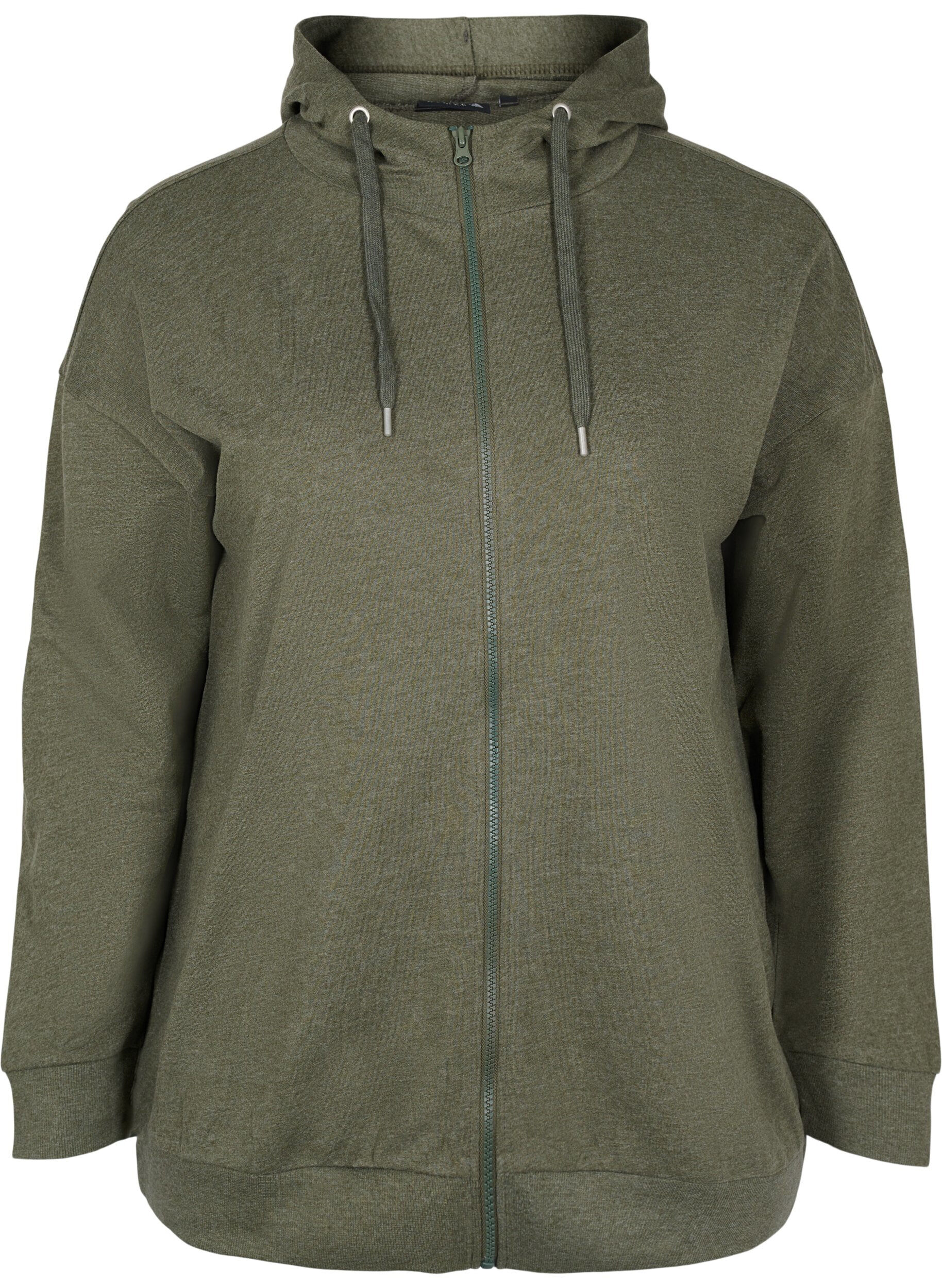 Zizzi Sweat-Cardigan mit Rei&szlig;verschluss und Kapuze, Forest Night, Packshot image number 0