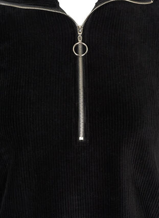 Hochgeschlossene Velour-Bluse mit Reißverschluss, Black, Packshot image number 2